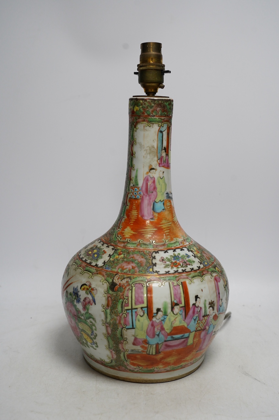 A 19th century Chinese famille rose vase (converted to a lamp), 37cm total. Condition - fair to good